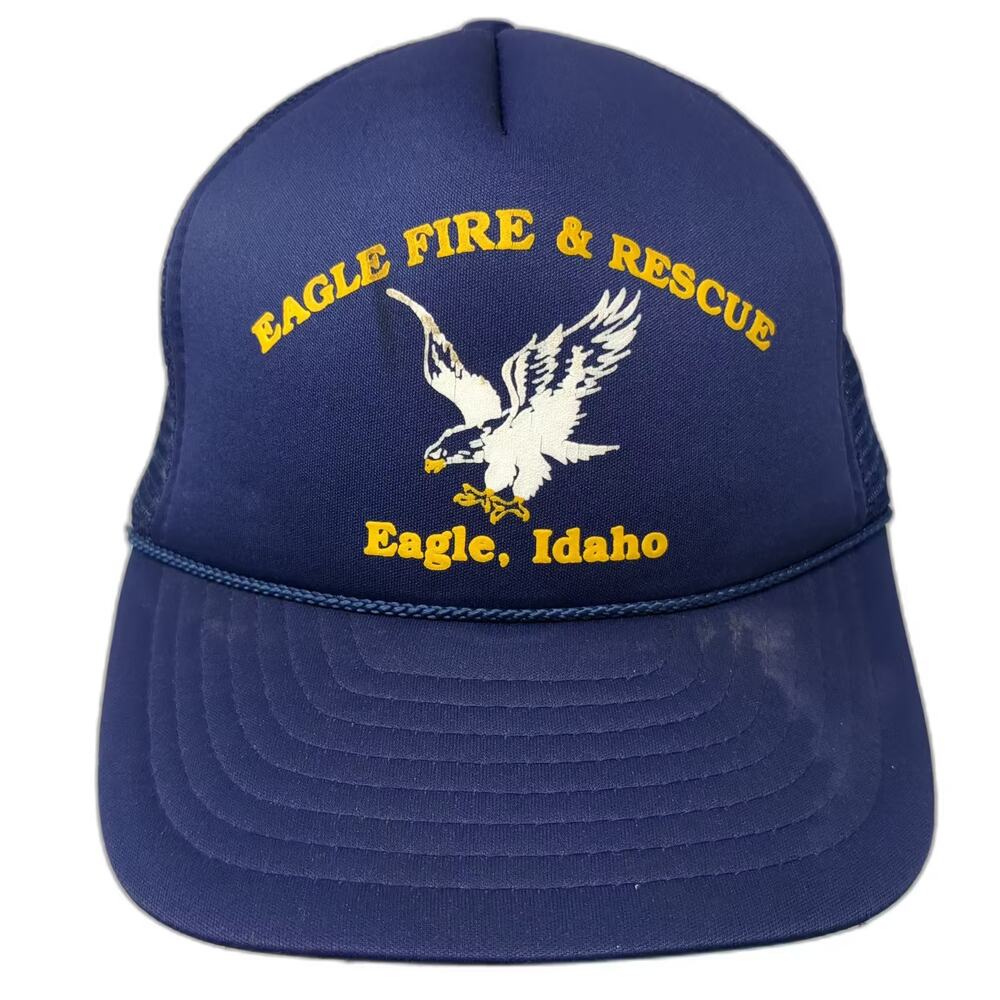Cameo Trucker Hat Blue Yellow OS Eagle Fire Rescue Idaho Snapback Adjustable